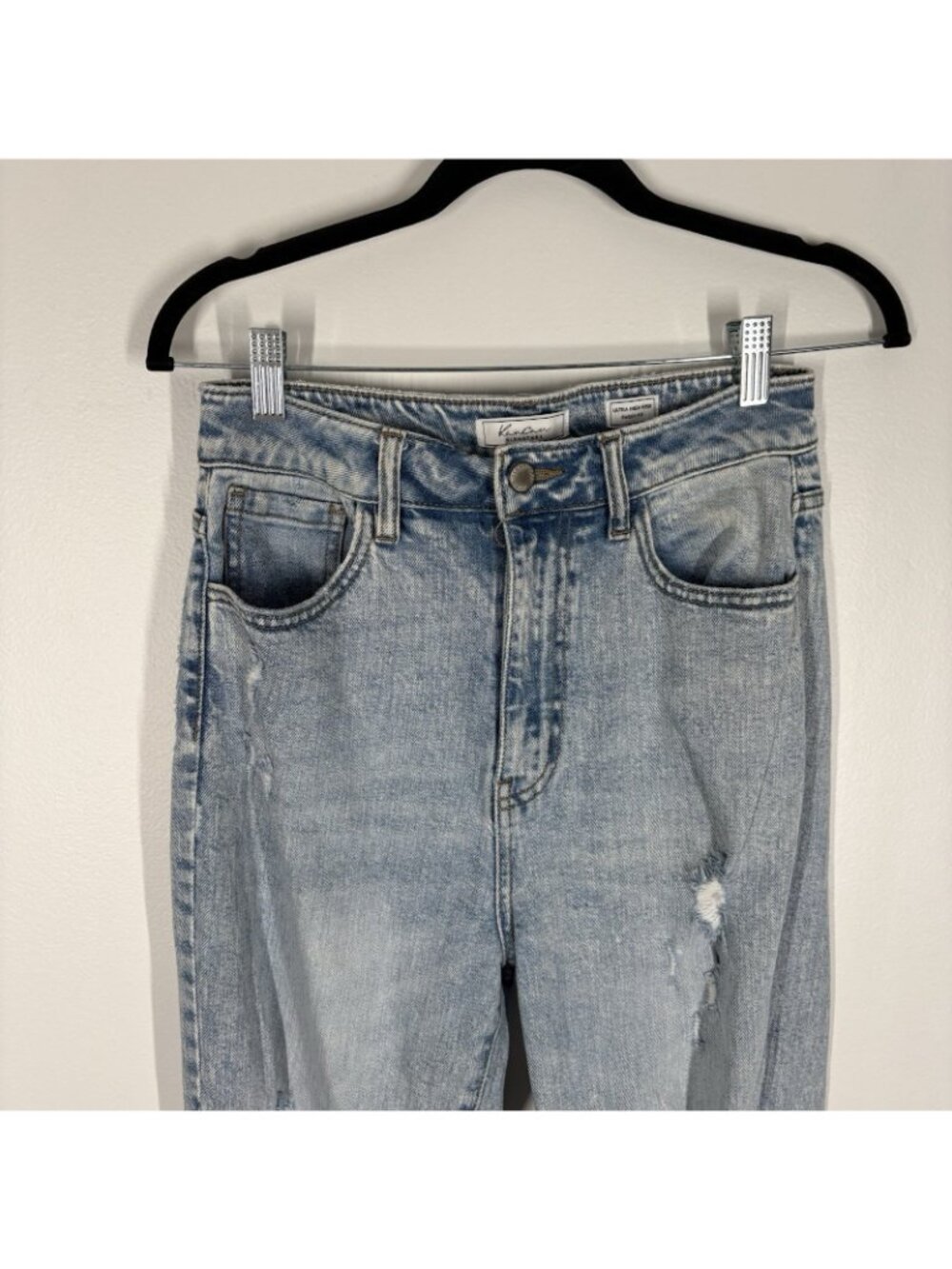 KanCan Signature 26 Light Wash Denim Distressed Ultra High Rise Baggy Fit Jeans - Picture 6 of 12